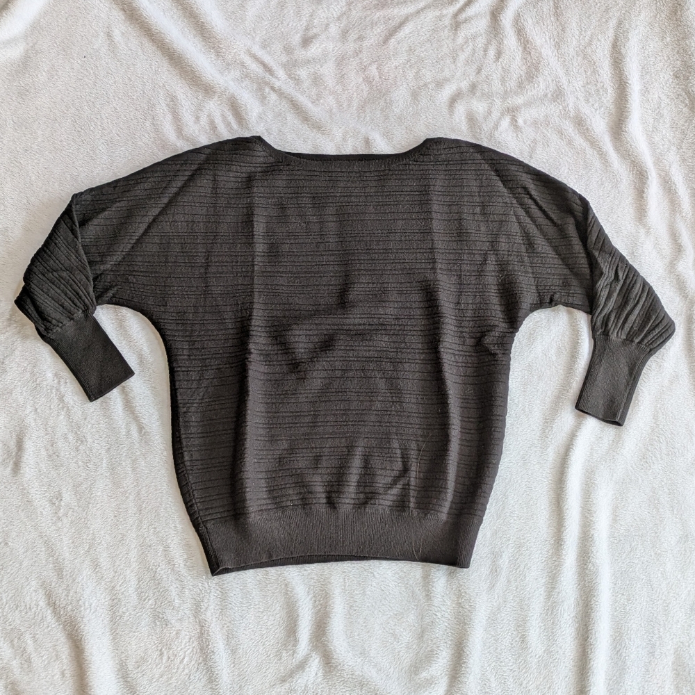 Chico's Black Ribbed Dolman Sleeve Relaxed Fit Sweater Size S (Chico's Size 0)